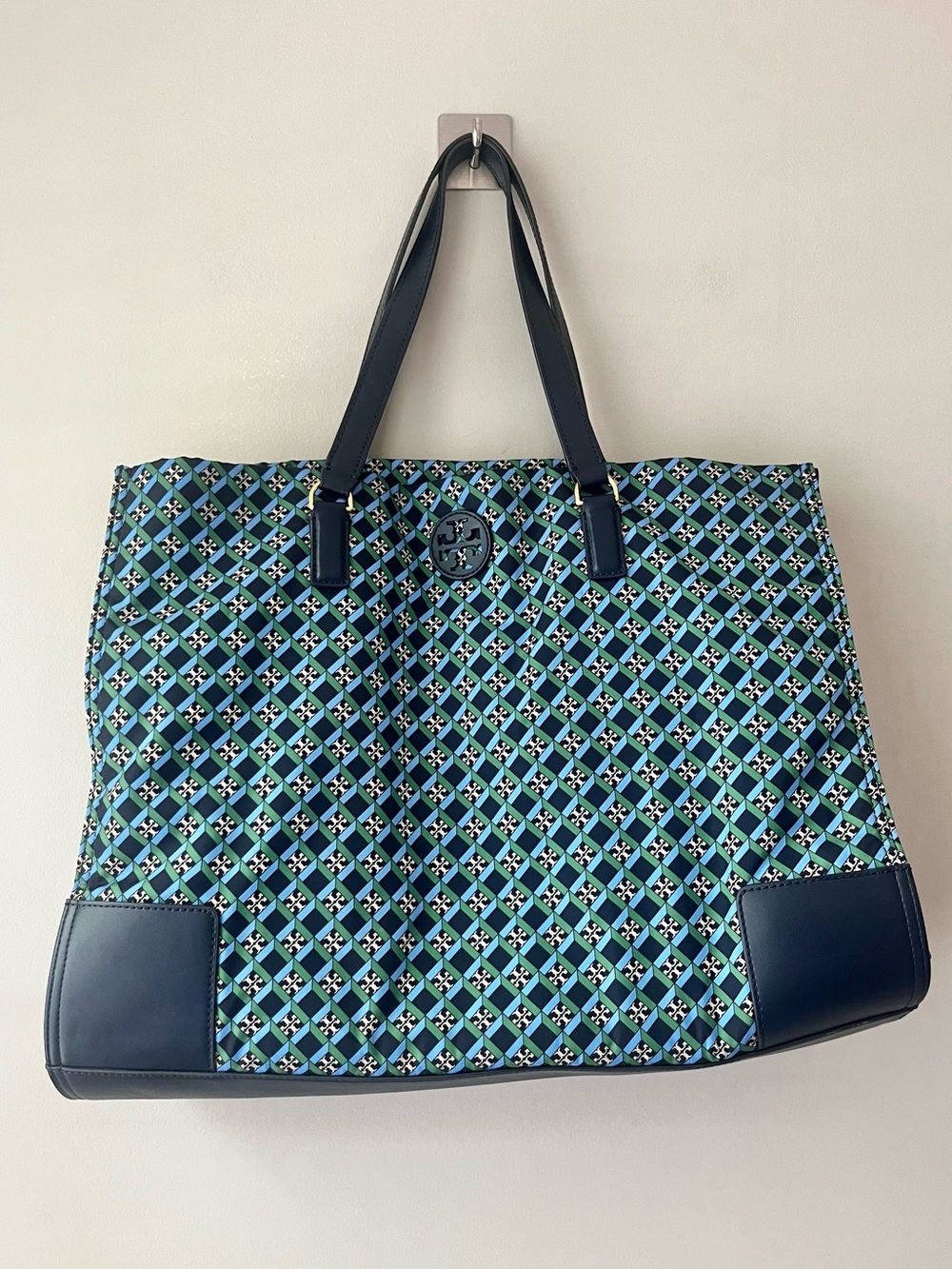 Tory Burch Blue Patterned Canvas Tote Bag